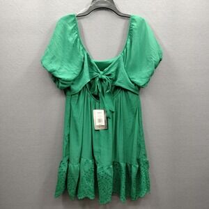 Lily Rose Juniors 2XL Puff Sleeve Eyelet Scoopneck Trim Skater Tie Back SunDress